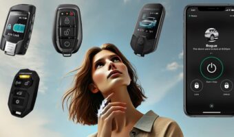 A woman looking at various types of remote starters
