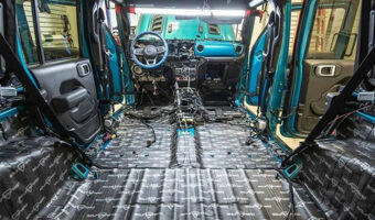 The inside of a vehicle getting a sound deadening upgrade