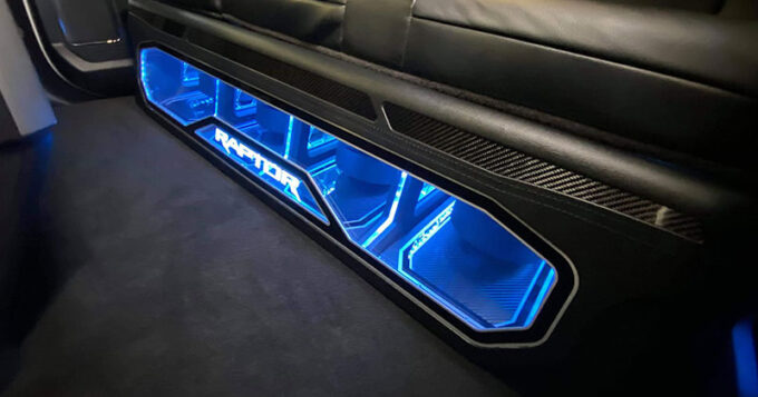 An LED lit subwoofer enclosure