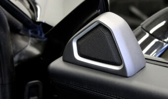 A car audio speaker instillation on the side of a door