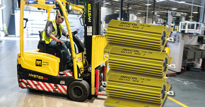 A forklift with load resistors on it