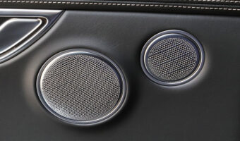 Car audio speakers installed in a door