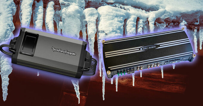 Two car audio amplifiers and hanging icicles